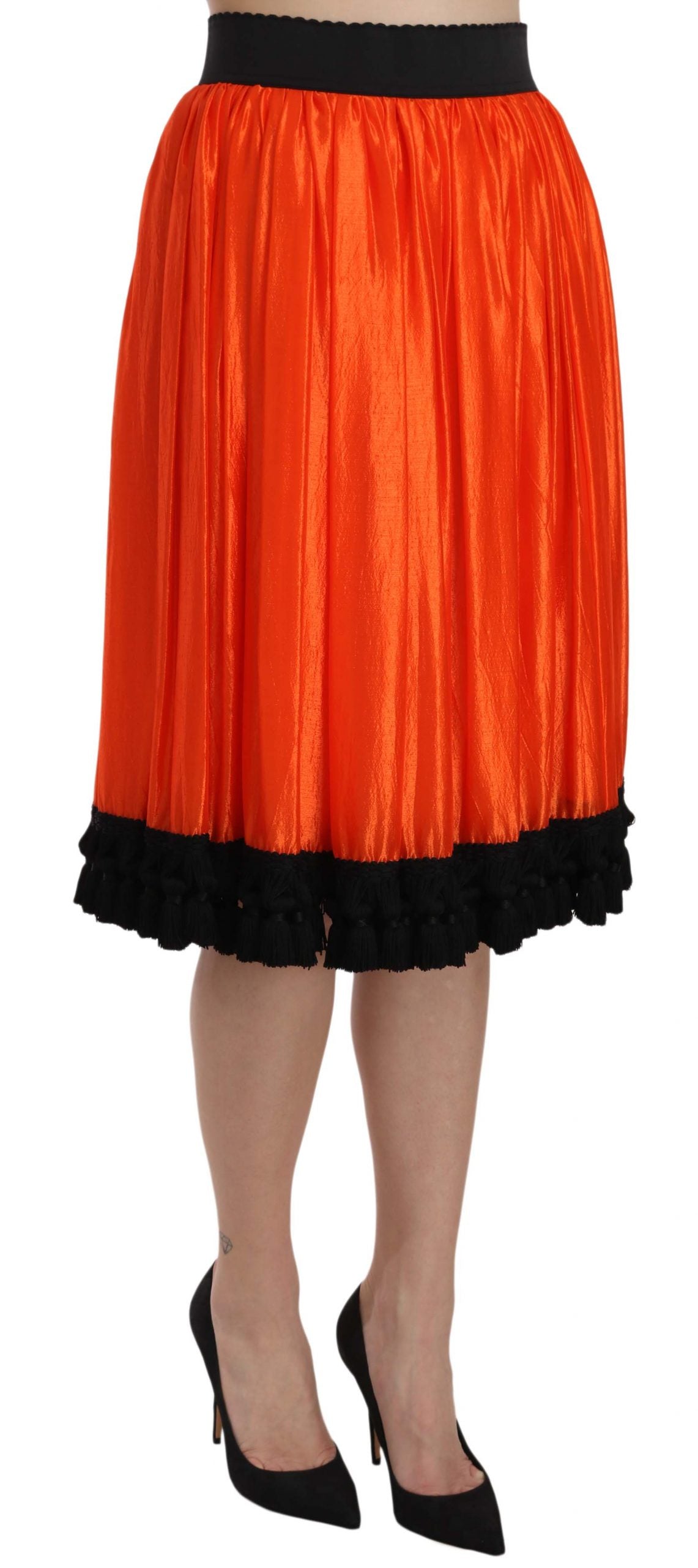 Dolce & Gabbana Orange High Waist Knee Length Skirt