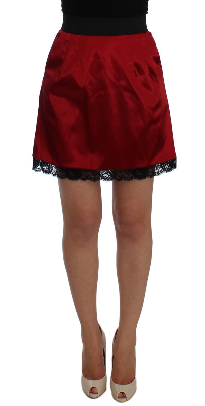 Dolce & Gabbana Red Black Lace A-Line Above Knee Skirt