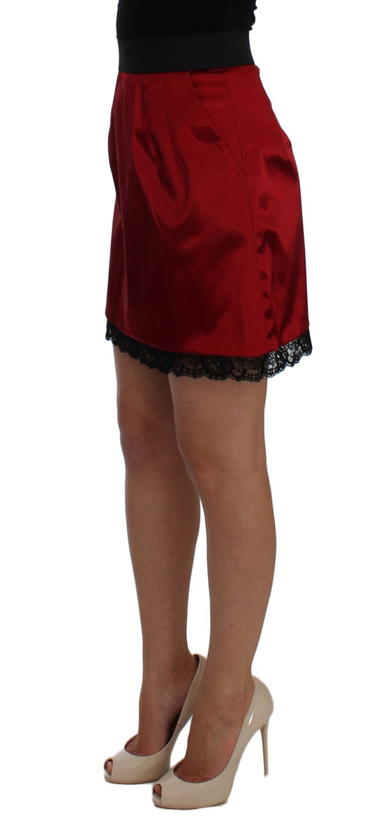 Dolce & Gabbana Red Black Lace A-Line Above Knee Skirt