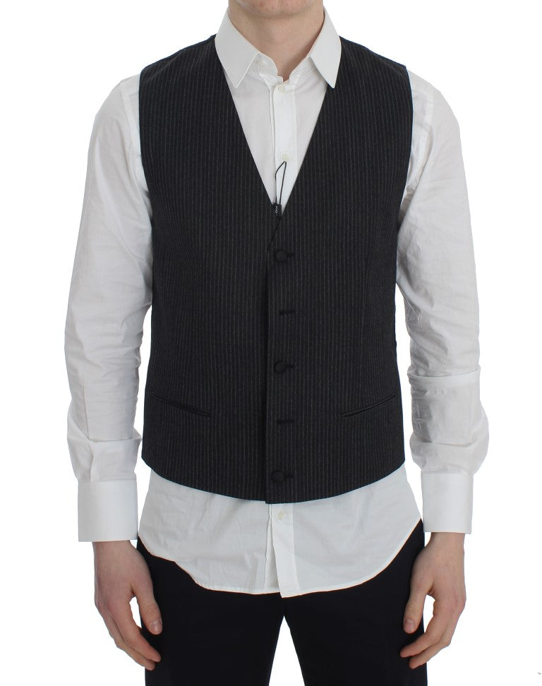 Dolce & Gabbana Gray Striped Formal Vest