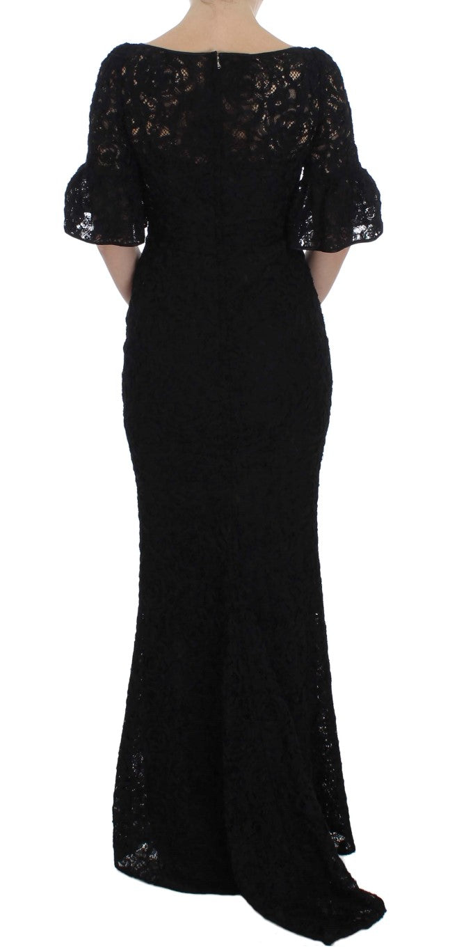 Dolce & Gabbana Black Floral Lace Bodycon Maxi Dress