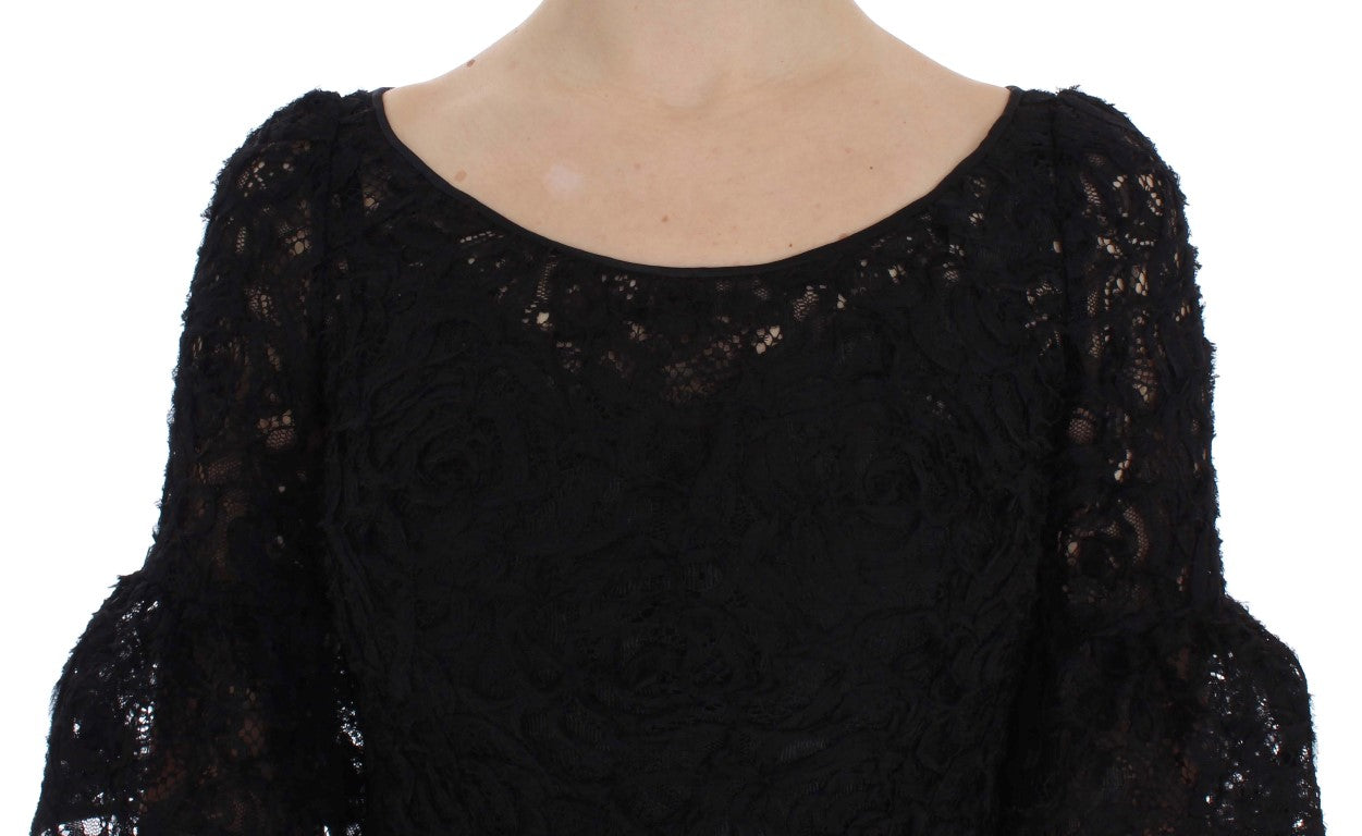 Dolce & Gabbana Black Floral Lace Bodycon Maxi Dress