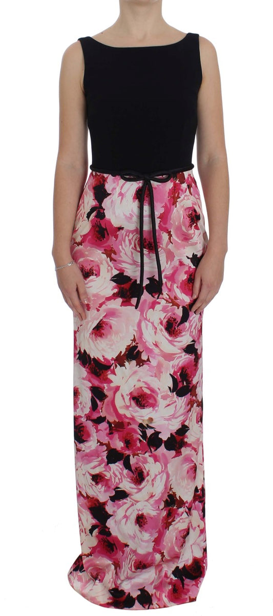 Dolce & Gabbana Black Pink Floral Elegance Sheath Long Dress