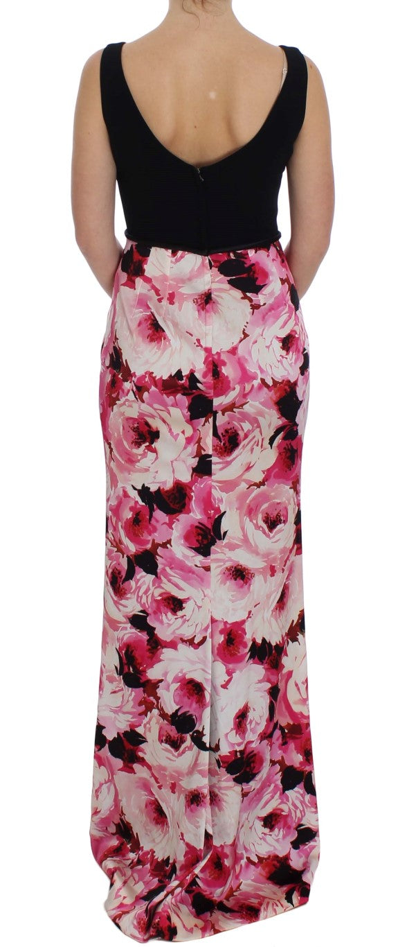 Dolce & Gabbana Black Pink Floral Elegance Sheath Long Dress