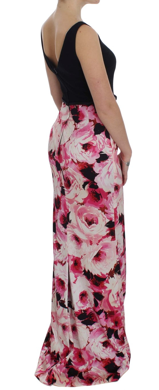 Dolce & Gabbana Black Pink Floral Elegance Sheath Long Dress