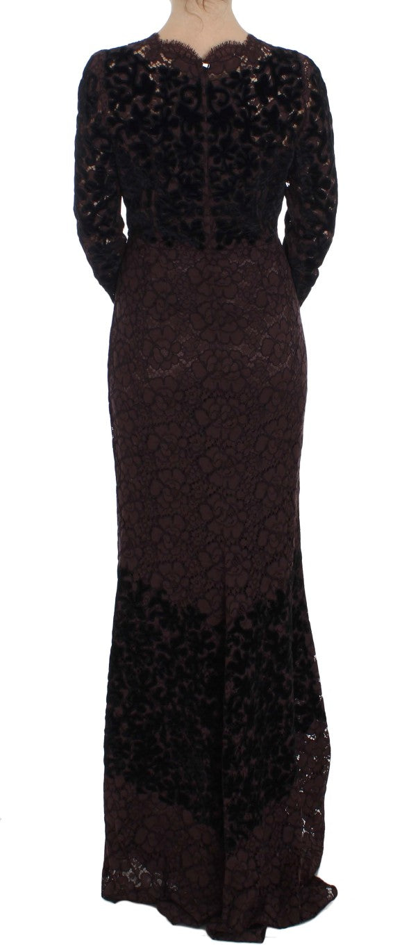 Dolce & Gabbana Purple Floral Lace Ricamo Maxi Dress