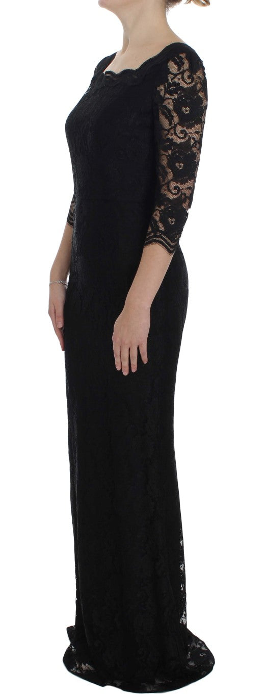 Dolce & Gabbana Black Floral Lace Long Ball Maxi Dress