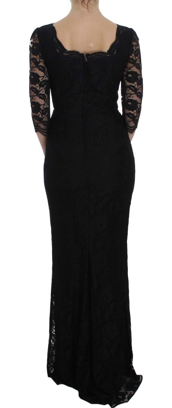 Dolce & Gabbana Black Floral Lace Long Ball Maxi Dress