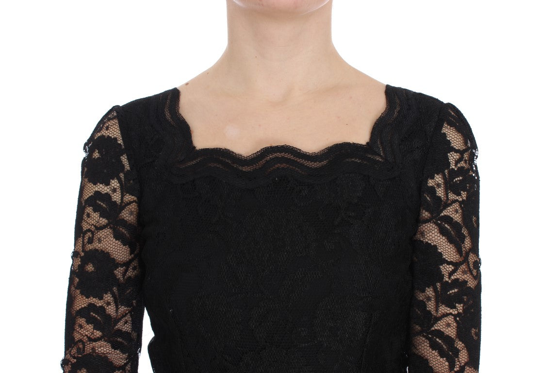 Dolce & Gabbana Black Floral Lace Long Ball Maxi Dress