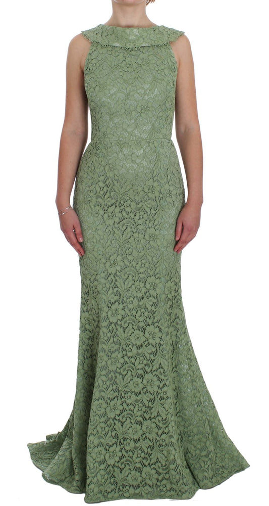 Dolce & Gabbana Green Floral Lace Sheath Maxi Dress