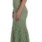 Dolce & Gabbana Green Floral Lace Sheath Maxi Dress