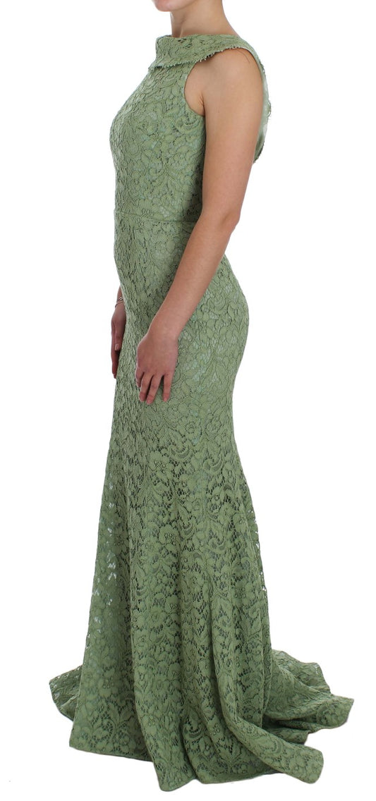 Dolce & Gabbana Green Floral Lace Sheath Maxi Dress