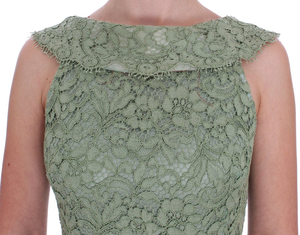 Dolce & Gabbana Green Floral Lace Sheath Maxi Dress