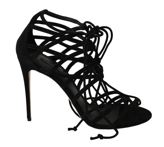 Dolce & Gabbana Black Suede Gladiator Ankle Strap Stiletto Heels