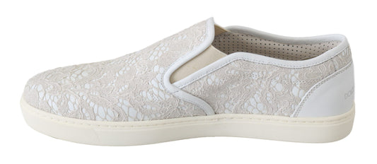 Dolce & Gabbana White Leather Lace Slip On Loafers Shoes