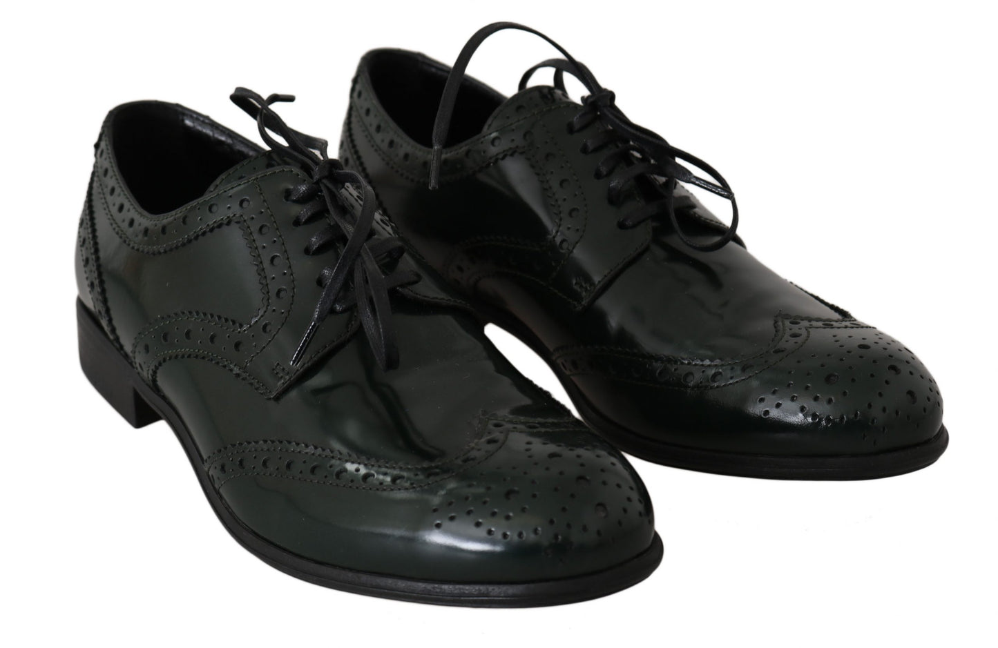 Dolce & Gabbana Green Leather Broque Oxford Wingtip Shoes