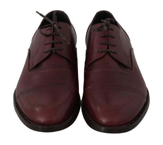 Dolce & Gabbana Red Bordeaux Leather Derby Formal Shoes