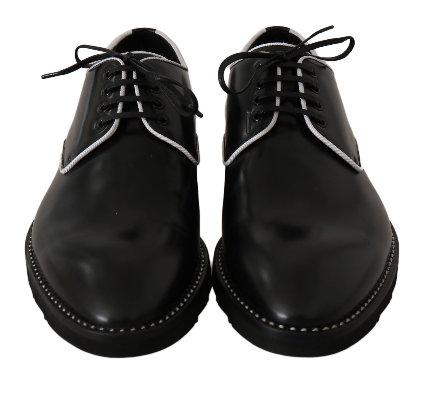 Dolce & Gabbana Black Leather White Line Dress Derby Shoes