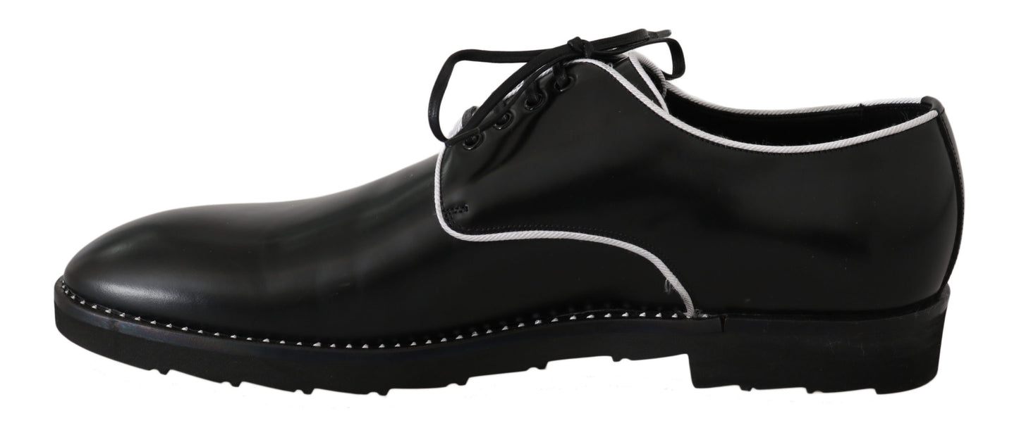 Dolce & Gabbana Black Leather White Line Dress Derby Shoes