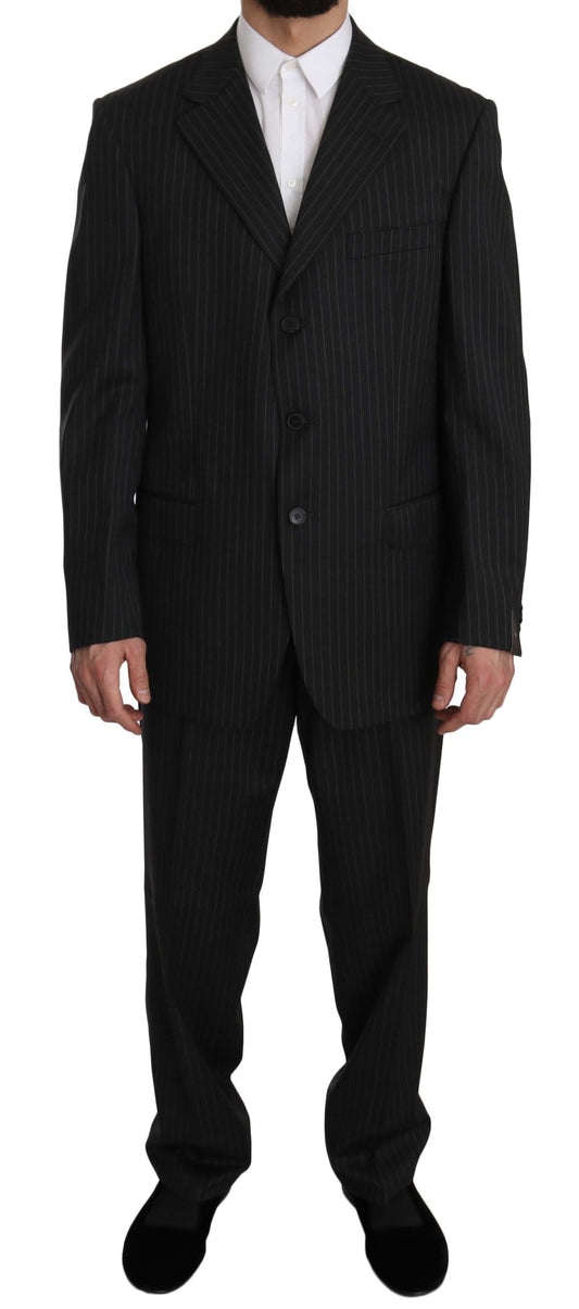 Z ZEGNA Black Striped Two Piece 3 Button 100% Wool Suit