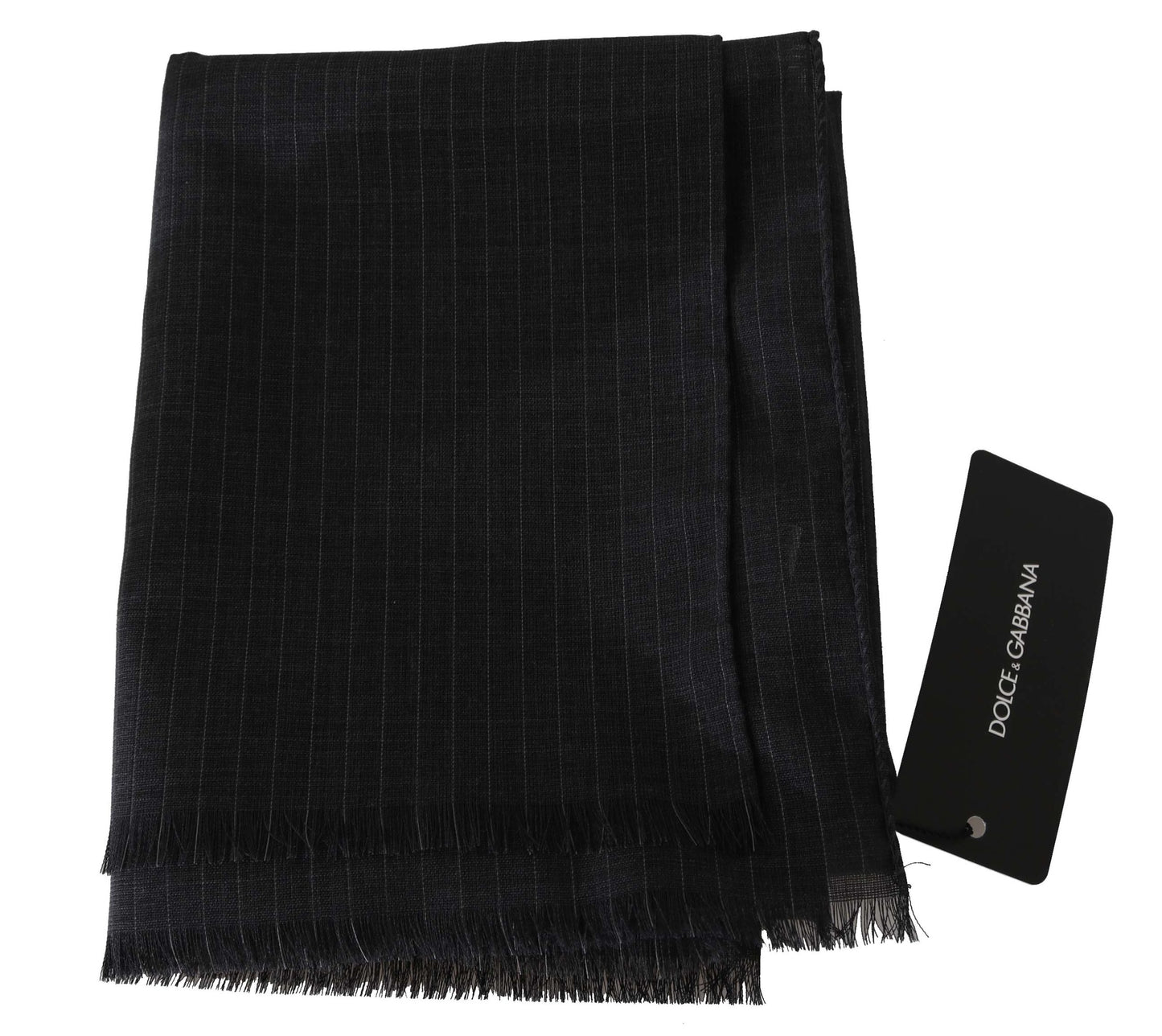 Dolce & Gabbana Gray 100% Wool Striped Pattern Wrap Scarf