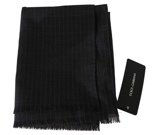 Dolce & Gabbana Gray 100% Wool Striped Pattern Wrap Scarf