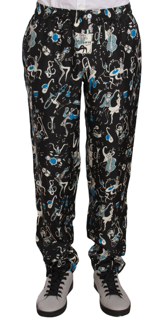 Dolce & Gabbana Black Musical Instrument Sleepwear Pants