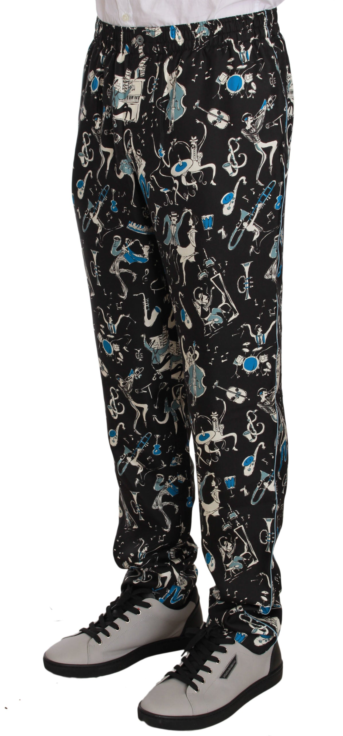 Dolce & Gabbana Black Musical Instrument Sleepwear Pants