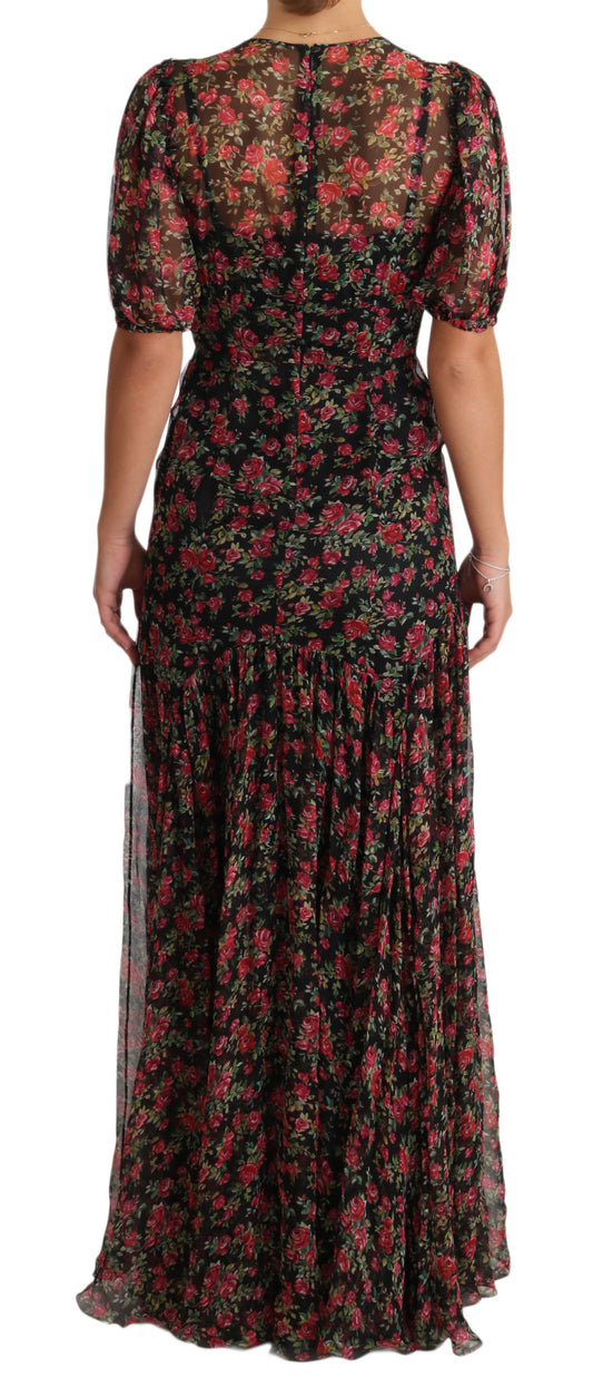 Dolce & Gabbana Black Floral Roses A-Line Shift Gown Dress