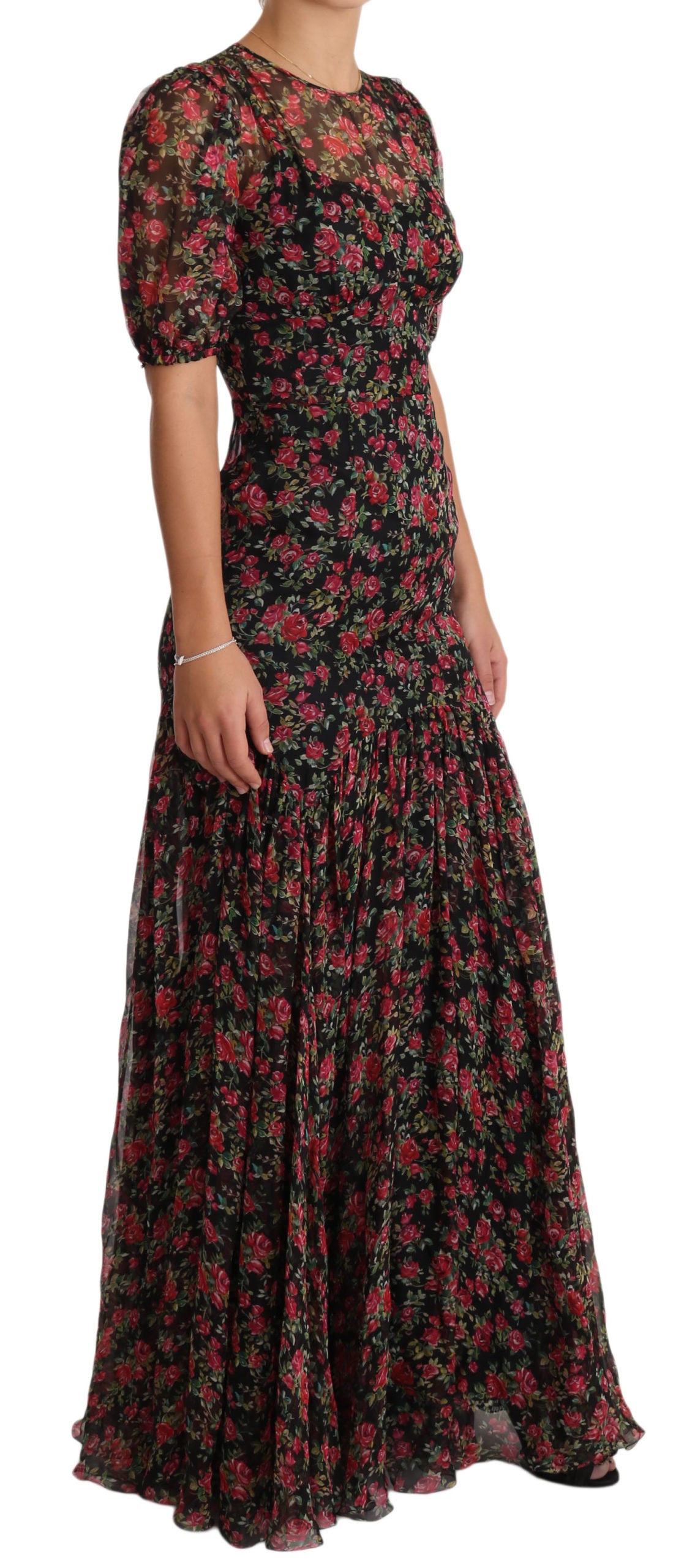 Dolce & Gabbana Black Floral Roses A-Line Shift Gown Dress