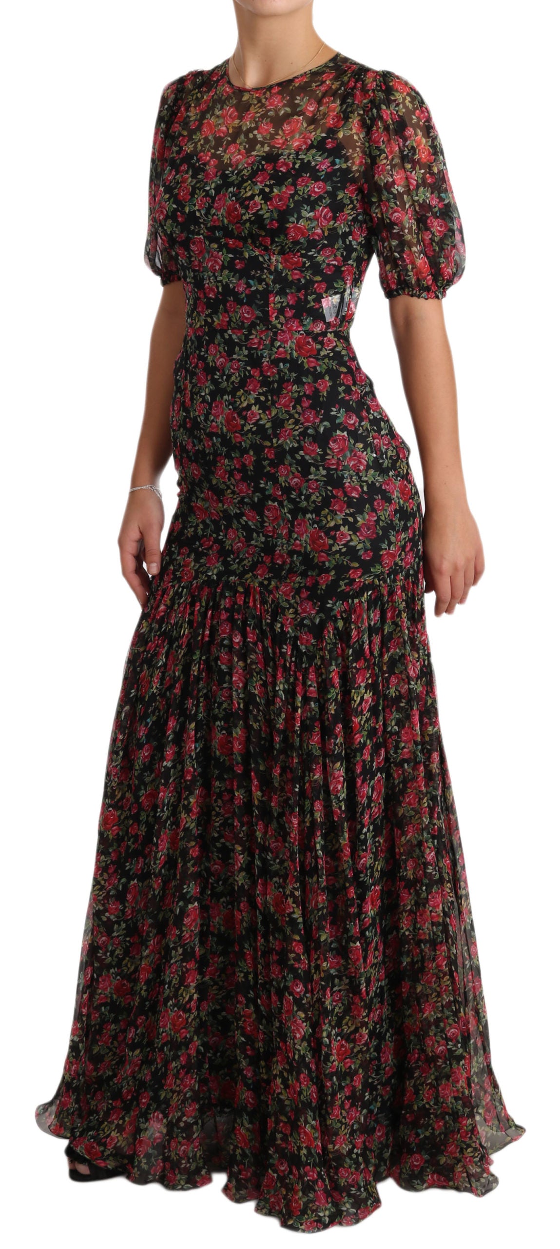 Dolce & Gabbana Black Floral Roses A-Line Shift Gown Dress