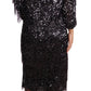 Dolce & Gabbana Black Sequined Long Sleeve Shift Midi Dress