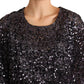 Dolce & Gabbana Black Sequined Long Sleeve Shift Midi Dress