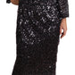 Dolce & Gabbana Black Sequined Long Sleeve Shift Midi Dress