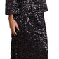 Dolce & Gabbana Black Sequined Long Sleeve Shift Midi Dress