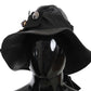 Dolce & Gabbana Black Leather DG Coin Crystal Wide Brim Hat