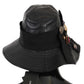 Dolce & Gabbana Black Leather DG Coin Crystal Wide Brim Hat