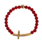 Nialaya Red Coral Gold CZ Cross 925 Silver Bracelet