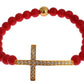 Nialaya Red Coral Gold CZ Cross 925 Silver Bracelet