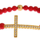 Nialaya Red Coral Gold CZ Cross 925 Silver Bracelet