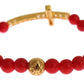 Nialaya Red Coral Gold CZ Cross 925 Silver Bracelet