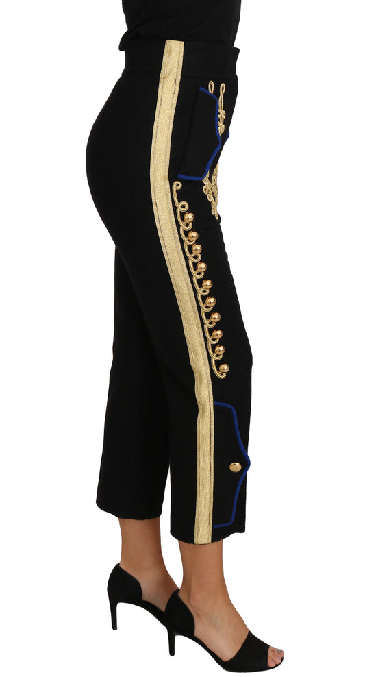 Dolce & Gabbana Elegant Black Military Embellished Pants