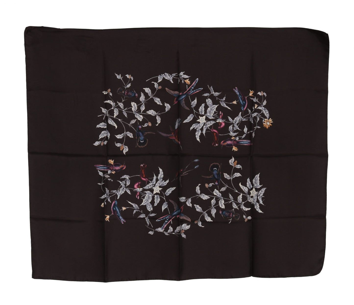 Dolce & Gabbana Brown 100% Silk Bird Print Wrap 80cm X 95cm RRP Scarf