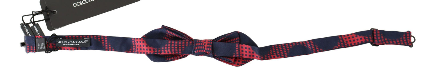 Dolce & Gabbana Red Checkered 100% Silk Adjustable Men Neck Bow Tie