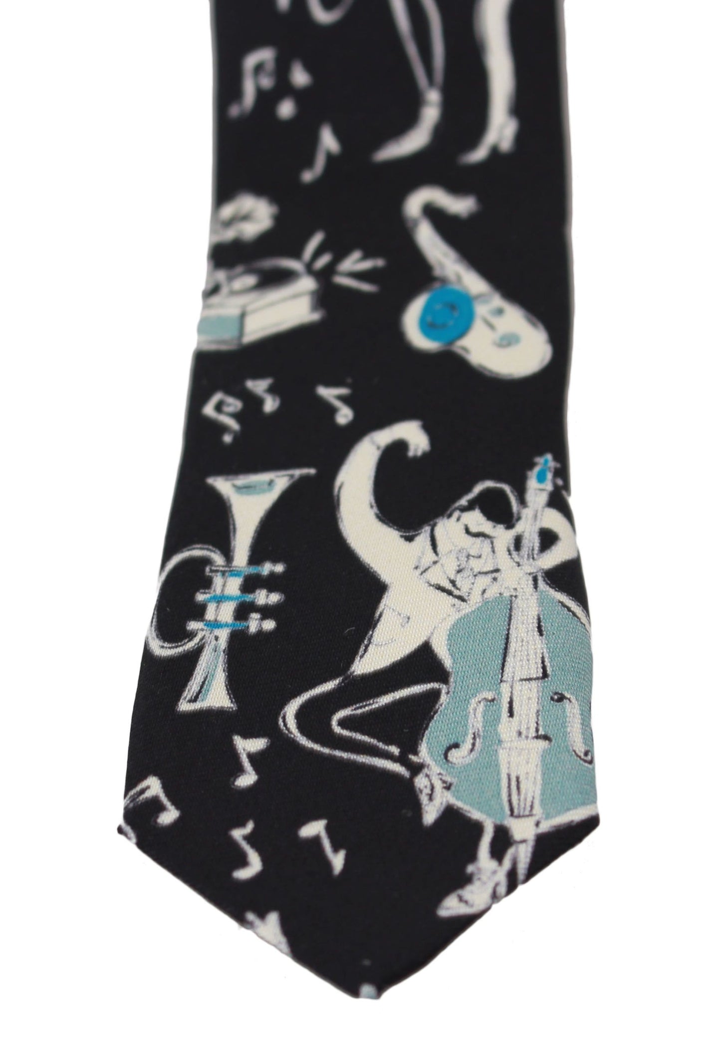 Dolce & Gabbana Black 100% Silk Musical Isntrument Print Classic Tie