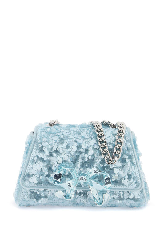 Self Portrait Blue Bow Sequined Velvet Mini Shoulder Bag