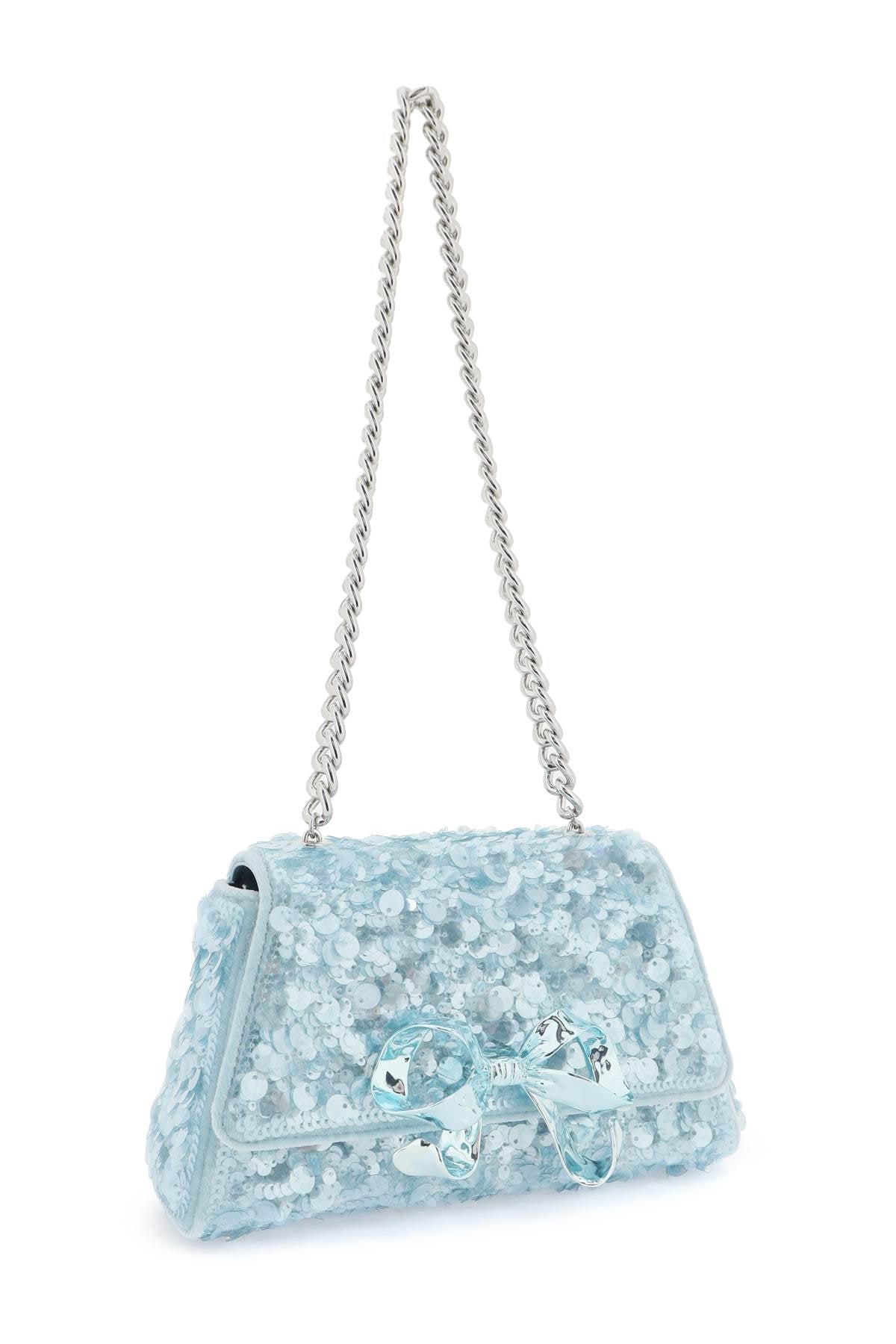 Self Portrait Blue Bow Sequined Velvet Mini Shoulder Bag