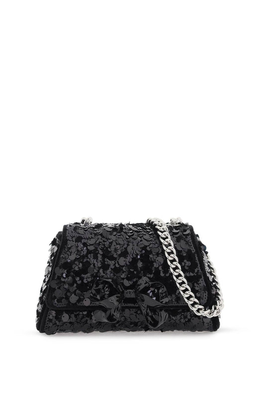 Self Portrait Black Bow Sequined Velvet Mini Shoulder Bag