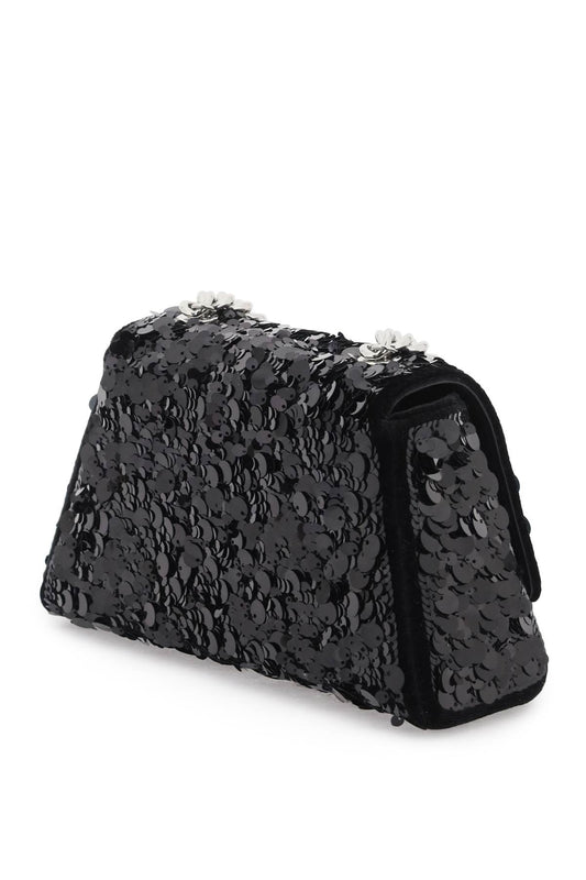 Self Portrait Black Bow Sequined Velvet Mini Shoulder Bag