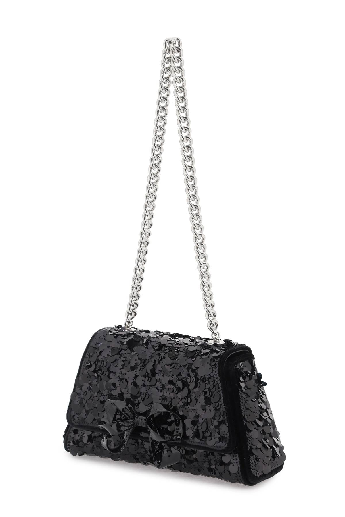 Self Portrait Black Bow Sequined Velvet Mini Shoulder Bag